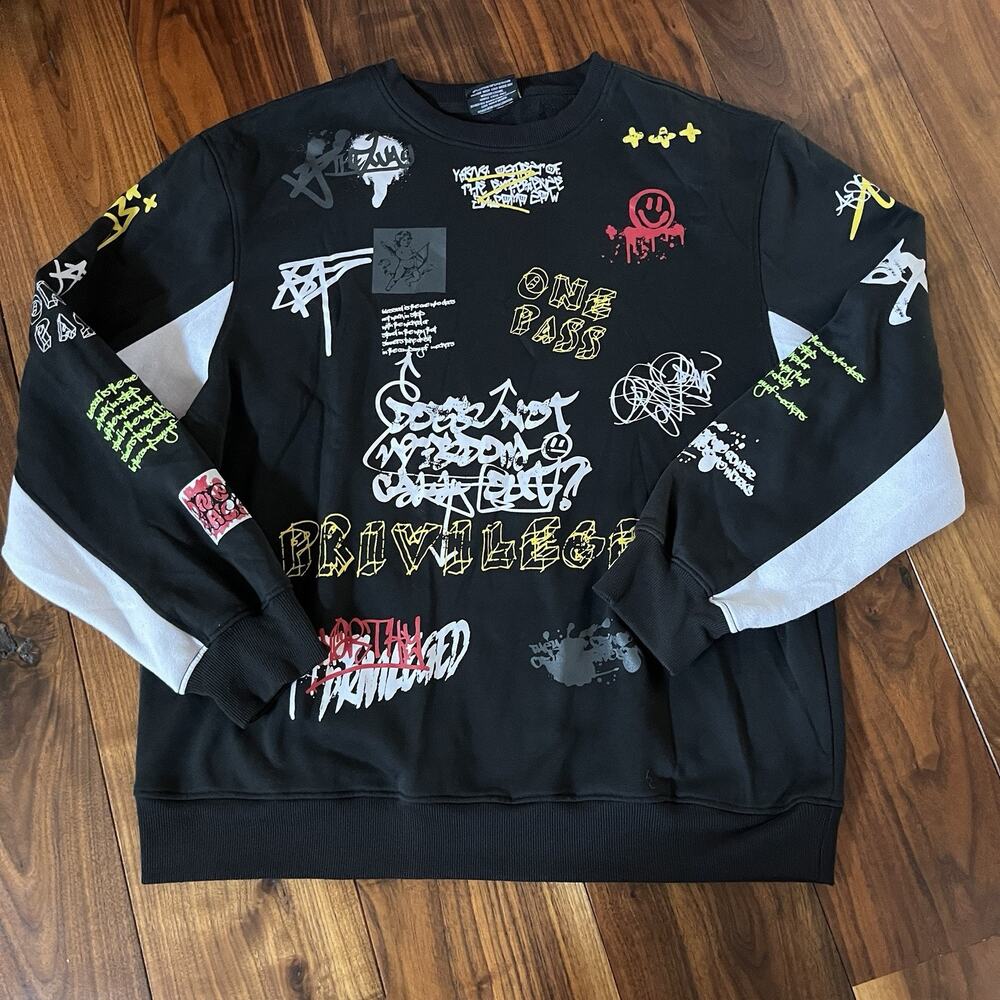 Bleecker & Mercer Black Graffiti Style Sweatshirt RN 92291 Size 3X